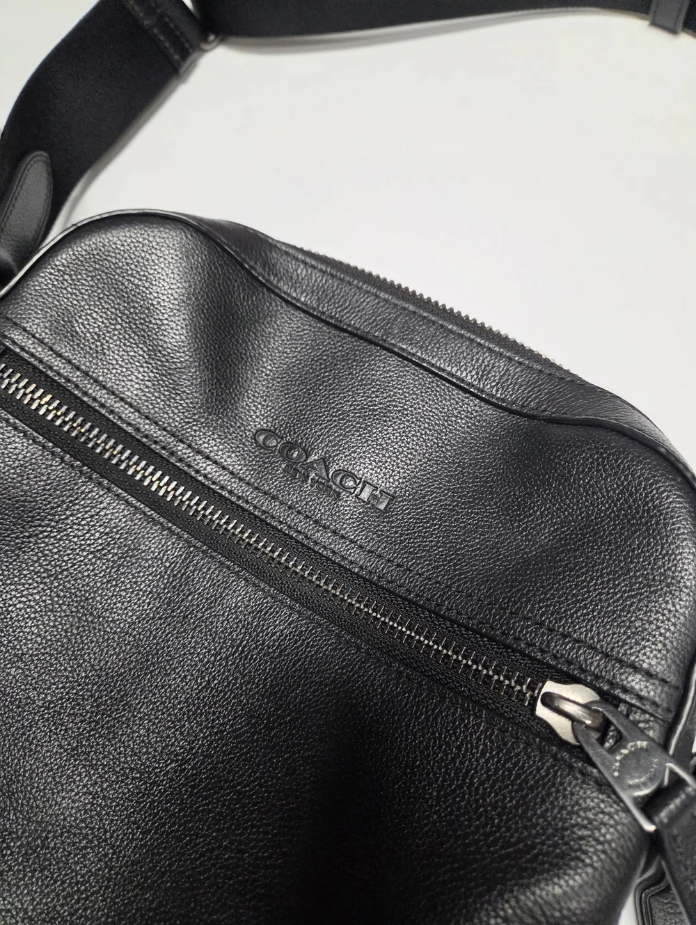 Coach Houston Flight Bag Black Leather Gunmetal Messenger Crossbody Bag